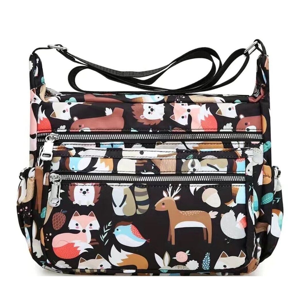 Cute Animals Theme Black Nylon Shoulder Strap Crossbody‎ Bag NWT
